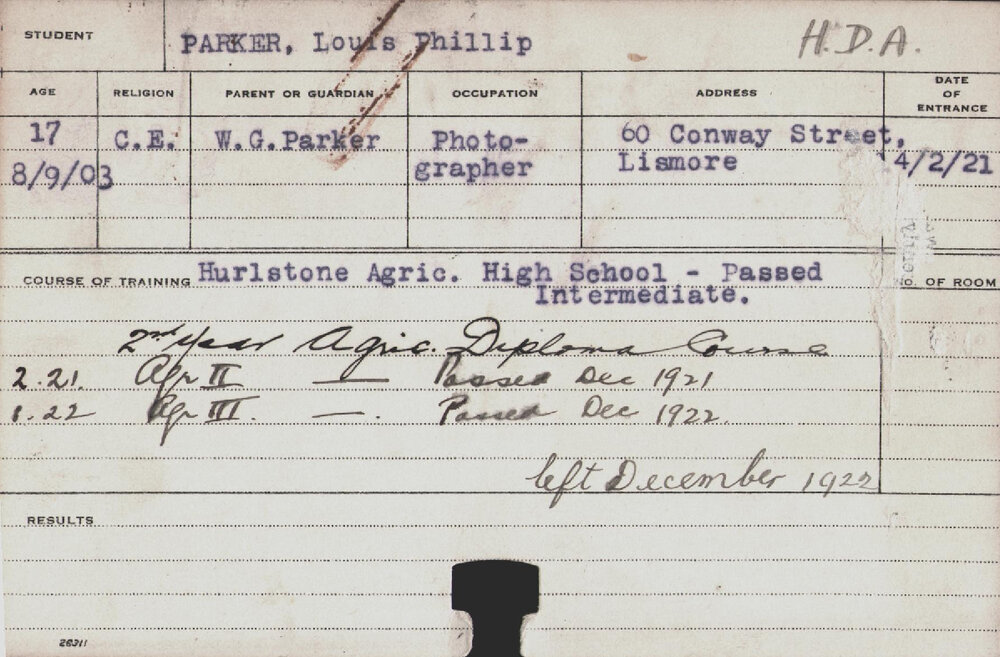 PARKER, Louis Phillip (Hawkesbury Diploma of Agriculture (HDA))