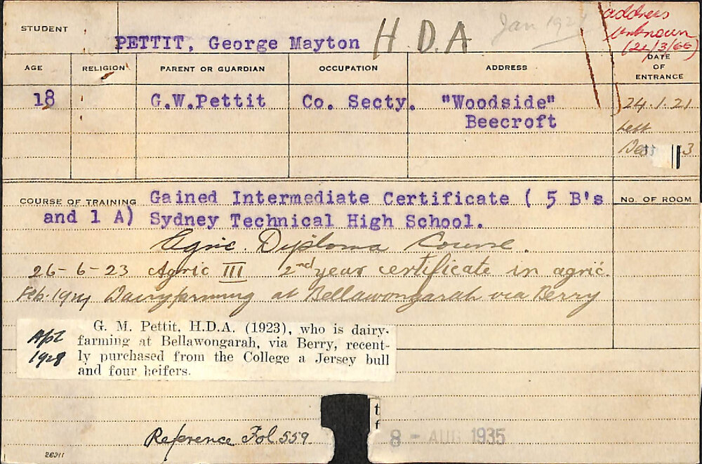PETTIT, George Mayton (Hawkesbury Diploma of Agriculture (HDA))