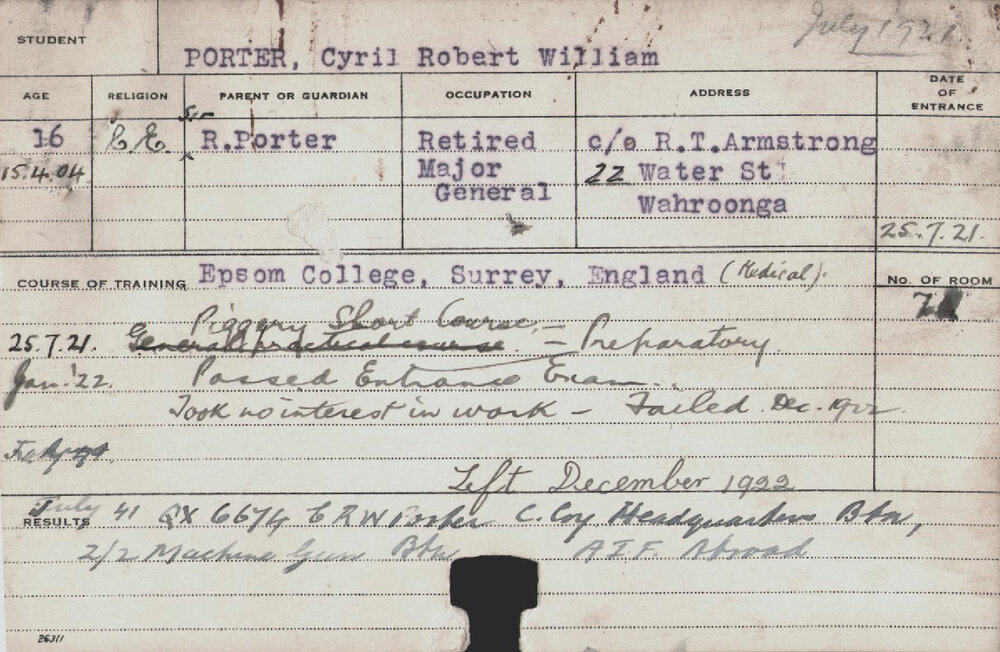 PORTER, Cyril Robert William (Short Course - Piggery)