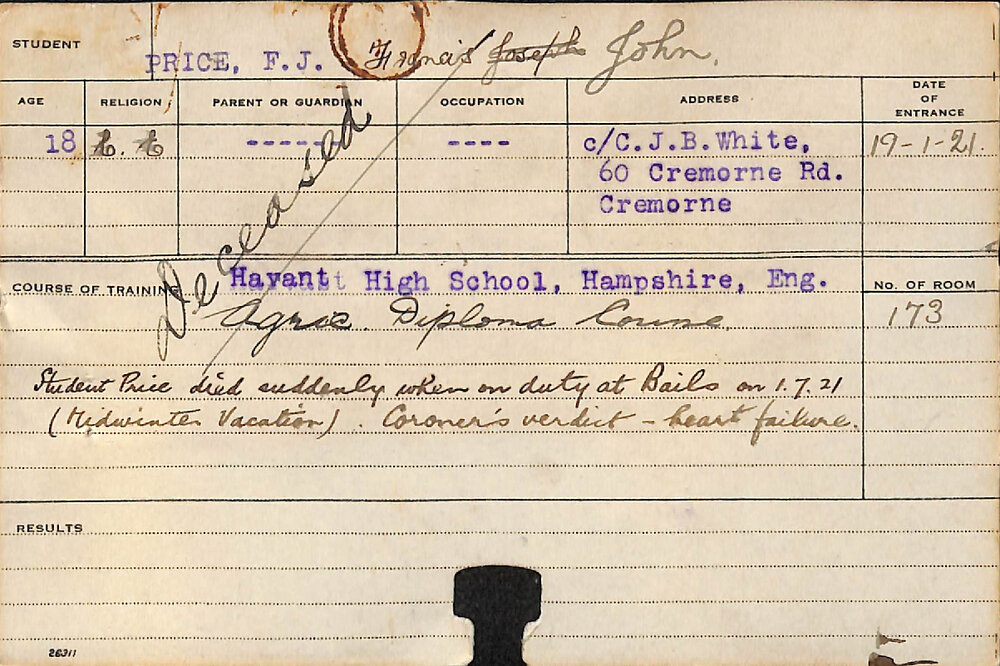 PRICE, Francis John (Hawkesbury Diploma of Agriculture (HDA))