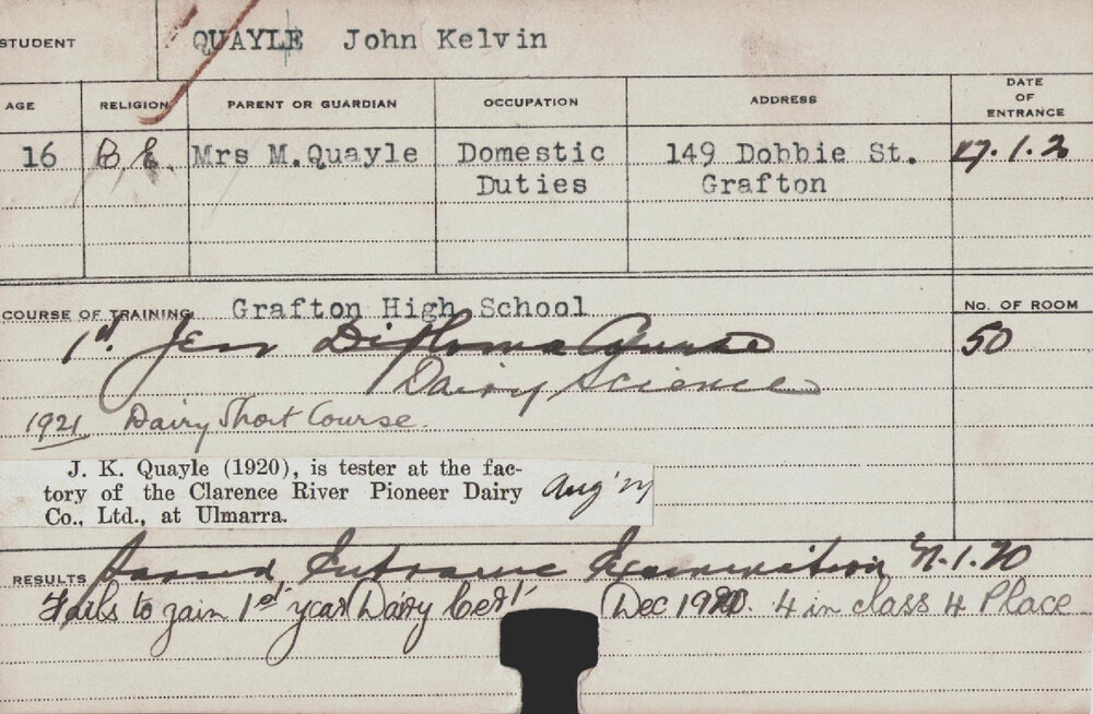 QUAYLE, John Kelvin (Short Course - Dairy/ Dairy Science)