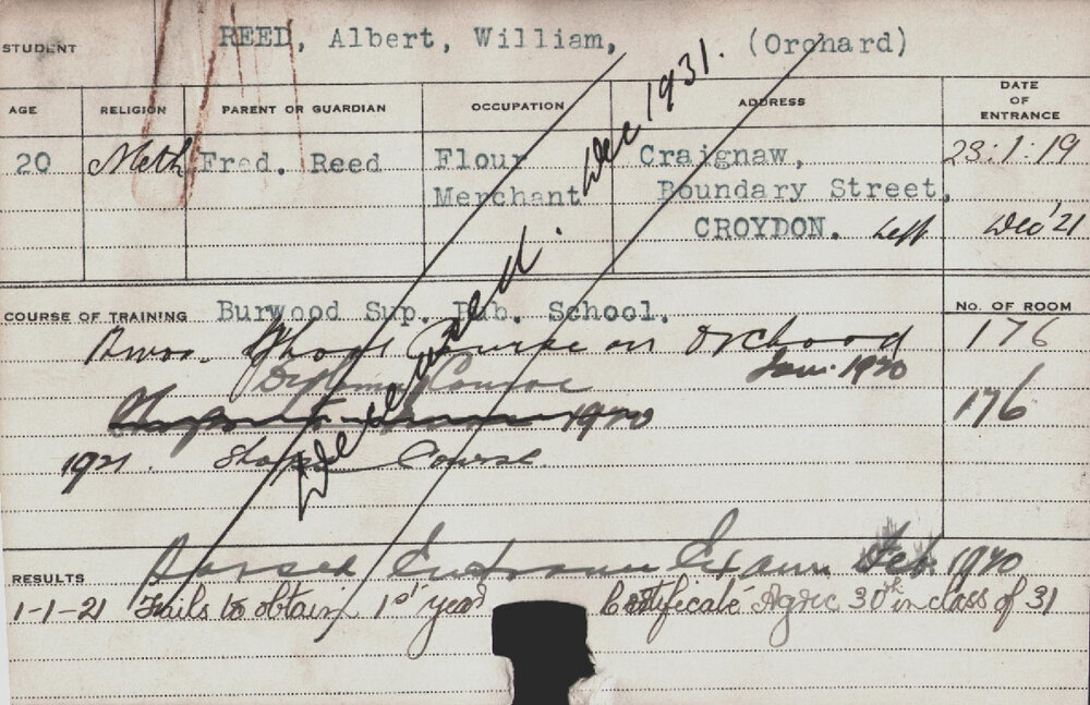 REED, Albert William (Short Course - Orchard &amp; Shops/ Diploma Course)
