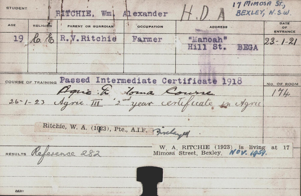 RITCHIE, Wm Alexander (Hawkesbury Diploma of Agriculture (HDA))