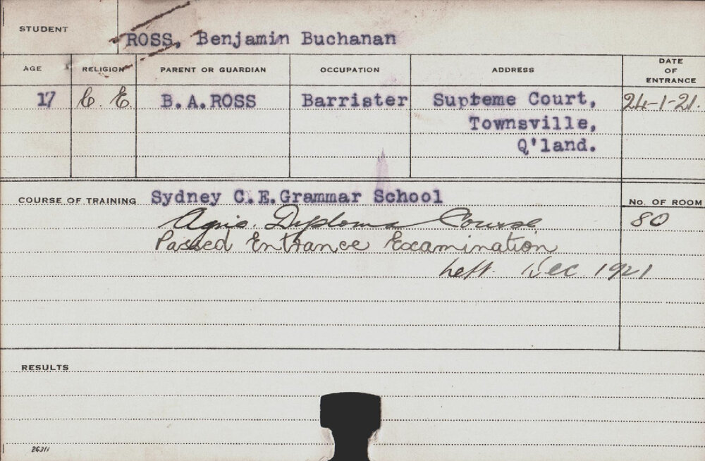 ROSS, Benjamin Buchanan (Hawkesbury Diploma of Agriculture (HDA))