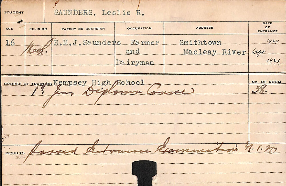 SAUNDERS, Leslie R (Hawkesbury Diploma of Agriculture (HDA))