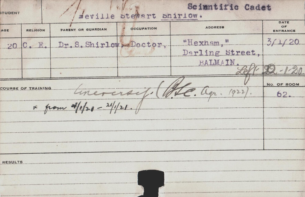 SHIRLOW, Neville Stewart (Scientific Cadet)