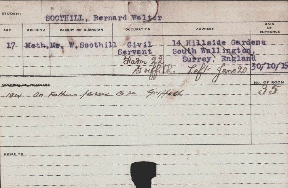 SOOTHILL, Bernard Walter (Course Not Identified)