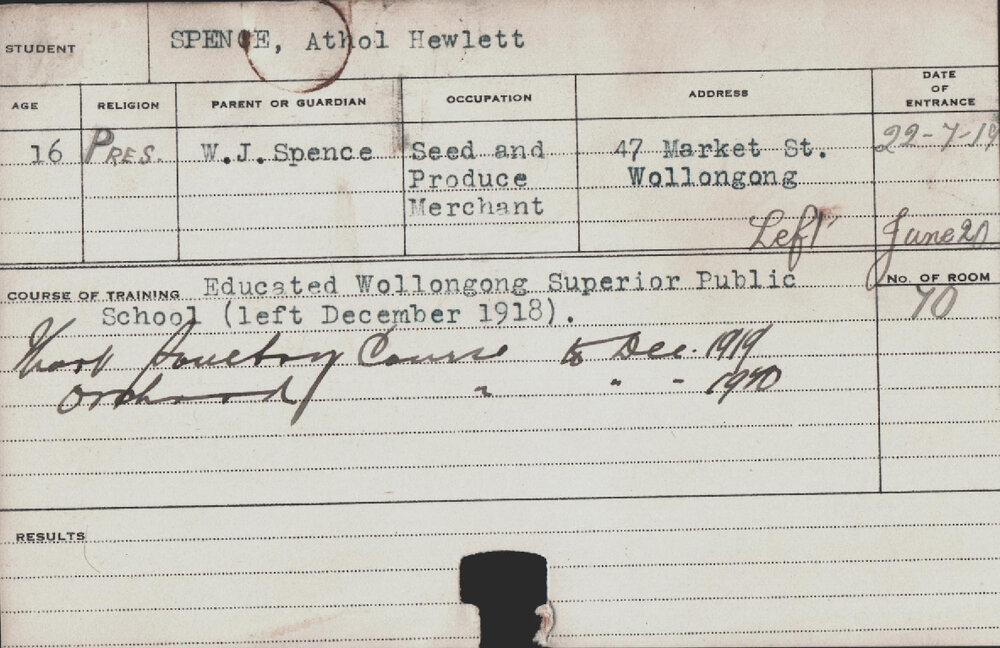 Spence, Athol Hewlett (Short Course - Poultry &amp; Orchard)