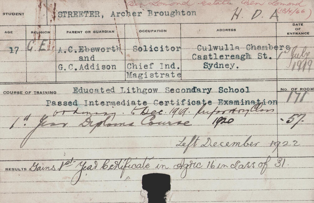 Streeter, Archer Broughton (Hawkesbury Diploma of Agriculture (HDA))