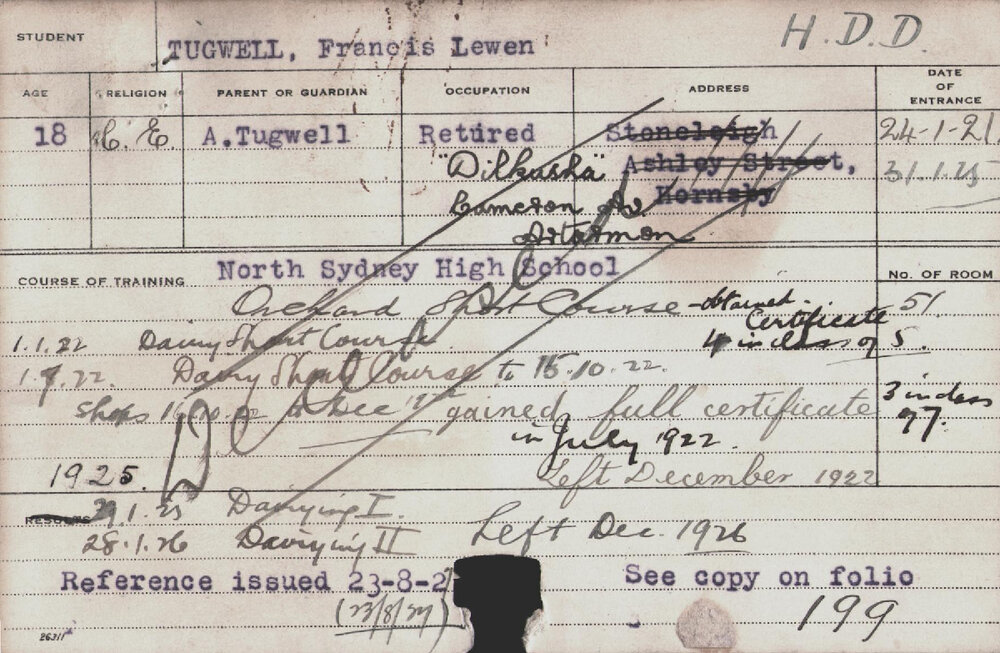 Tugwell, Francis Lewen (Hawkesbury Diploma in Dairy (HDD))