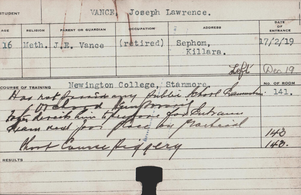 Vance, Joseph Lawrence (Short Course - Piggery)