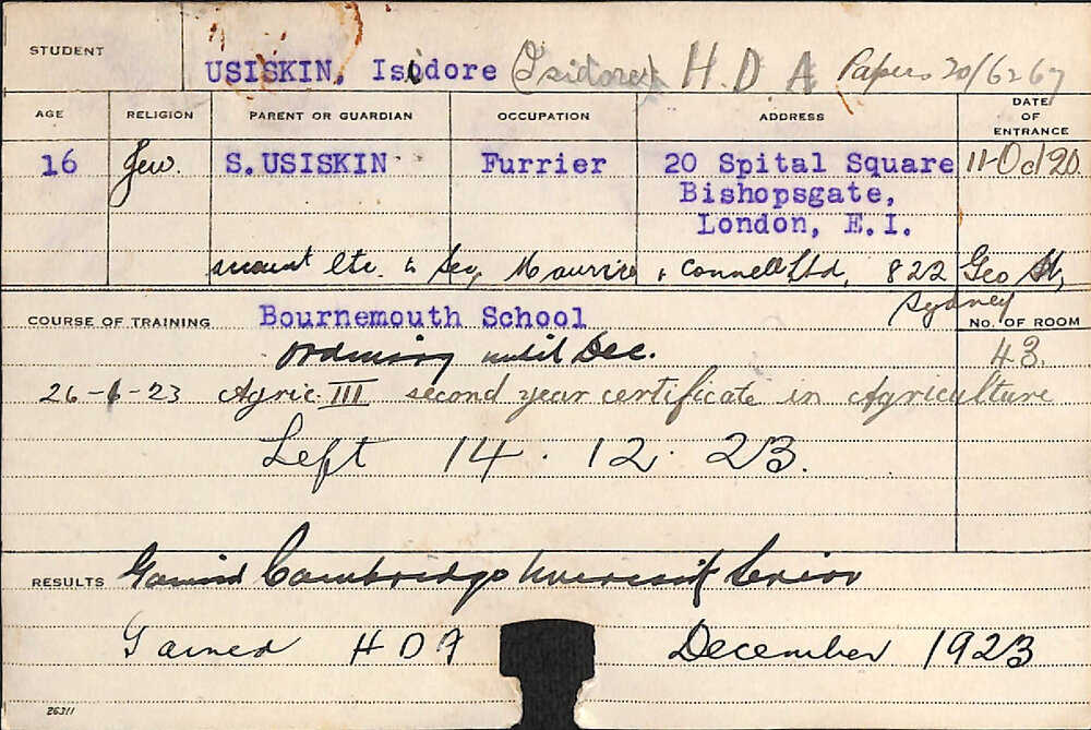 Usiskin, Isidore (Hawkesbury Diploma of Agriculture (HDA))
