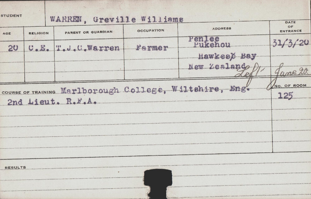 WARREN, Greville Williams (Course Not Identified)