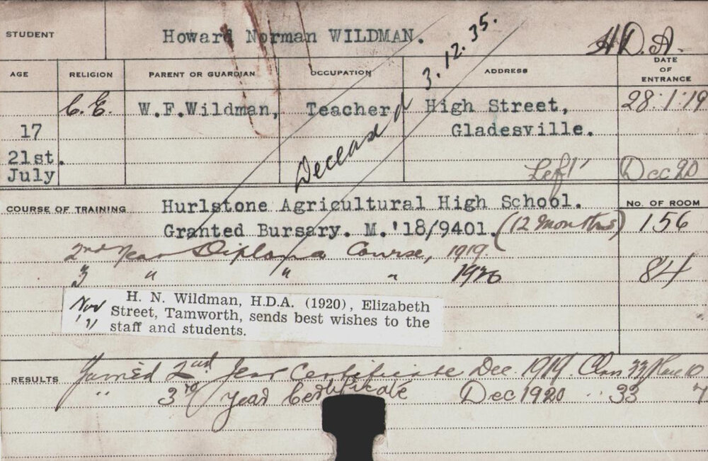 Wildman, Howard Norman (Hawkesbury Diploma of Agriculture (HDA))