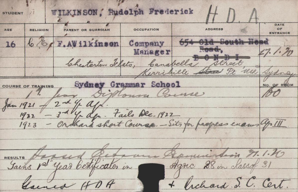 Wilkinson, Rudolph Frederick (Hawkesbury Diploma of Agriculture (HDA)/ Short Course - Orchard)