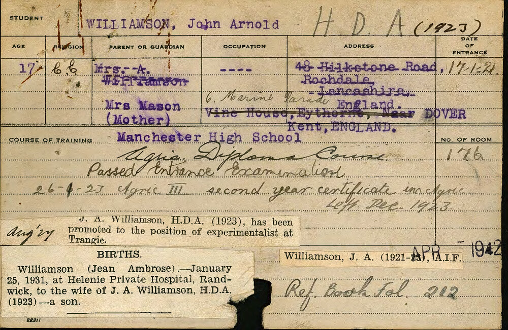 Williamson, John Arnold (Hawkesbury Diploma of Agriculture (HDA))