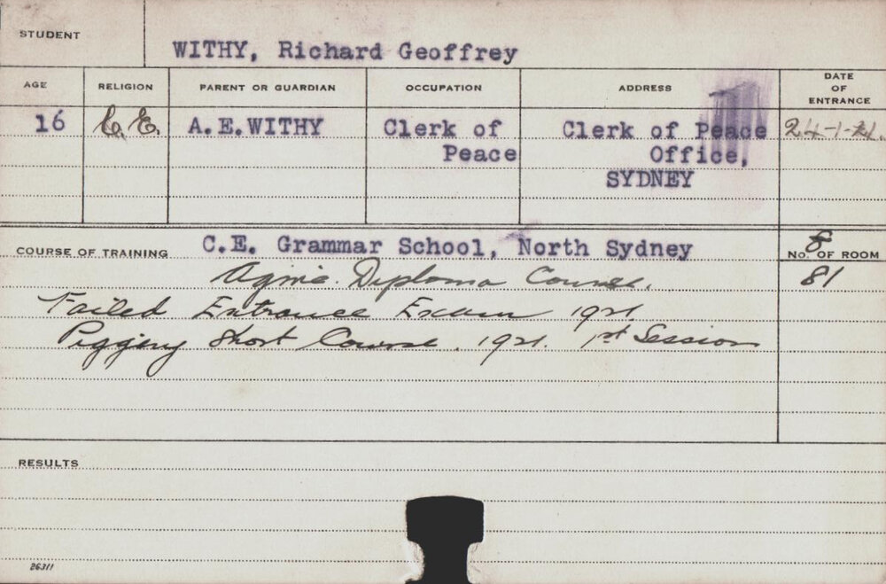 Withy, Richard Geoffrey (Hawkesbury Diploma of Agriculture (HDA)/ Short Course - Piggery)