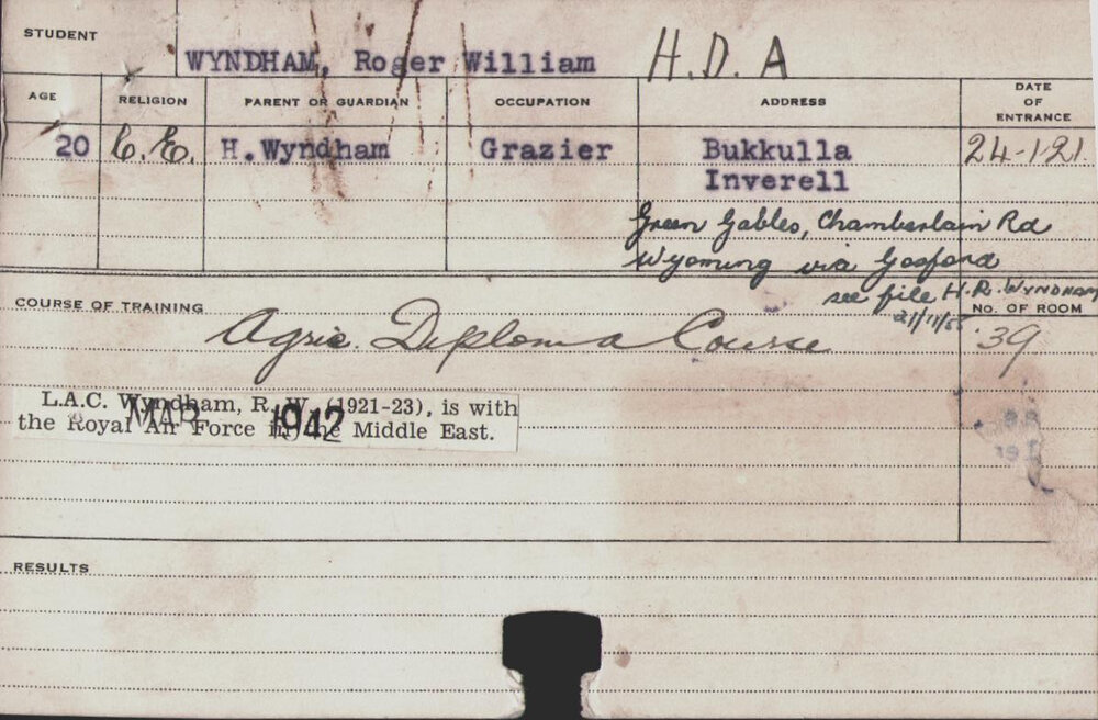 Wyndham, Roger William (Hawkesbury Diploma of Agriculture (HDA))