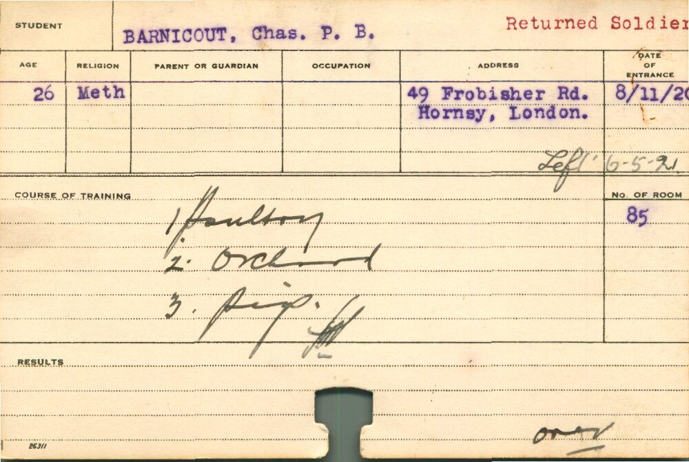 BARNICOUT, Charles PB (Short Course - Orchard, Poultry &amp; Pigs)