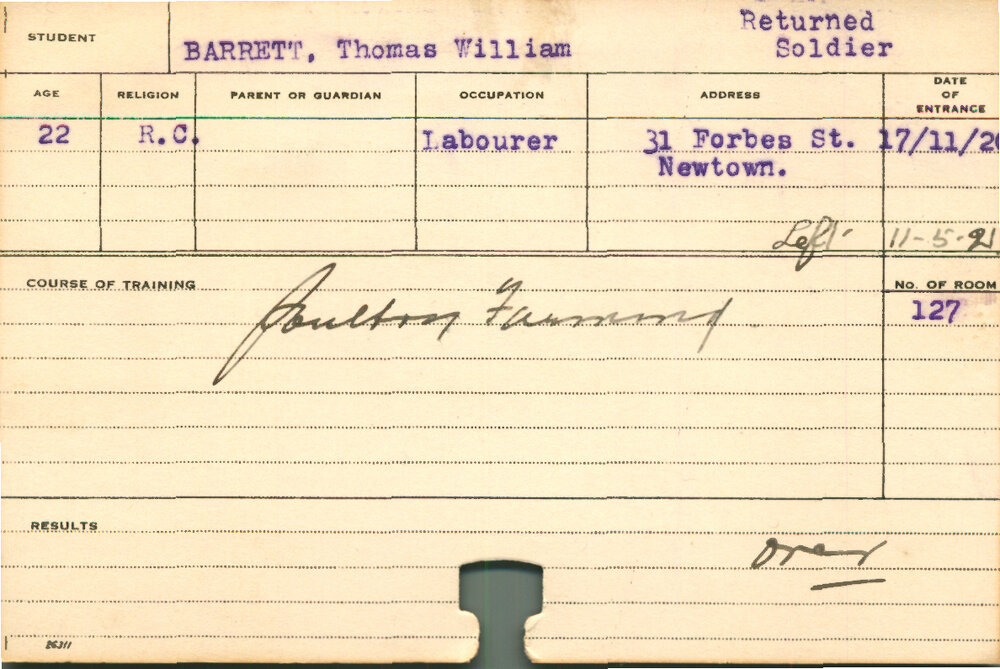 BARRETT, Thomas William (Short Course - Poultry Farming)
