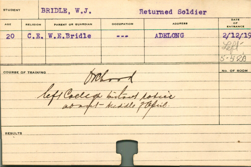 BRIDLE, WJ (Short Course - Orchard)