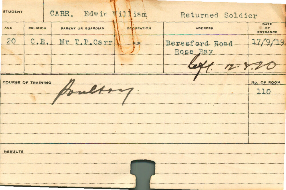 CARR, Edwin William (Short Course - Poultry)