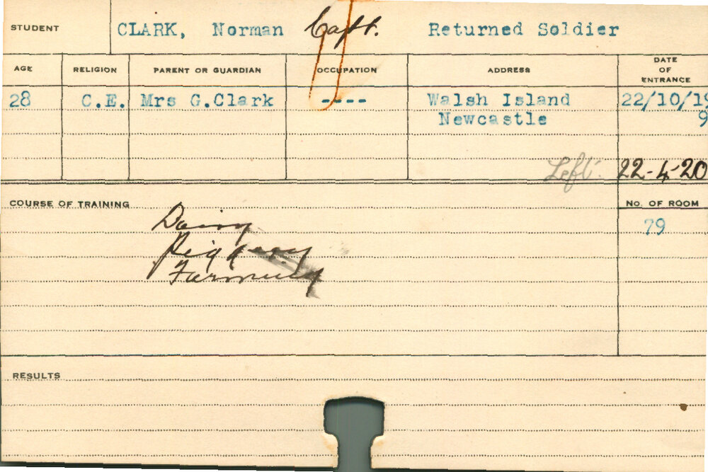 CLARK, Norman (Short Course - Dairy, Piggery &amp; Farming)