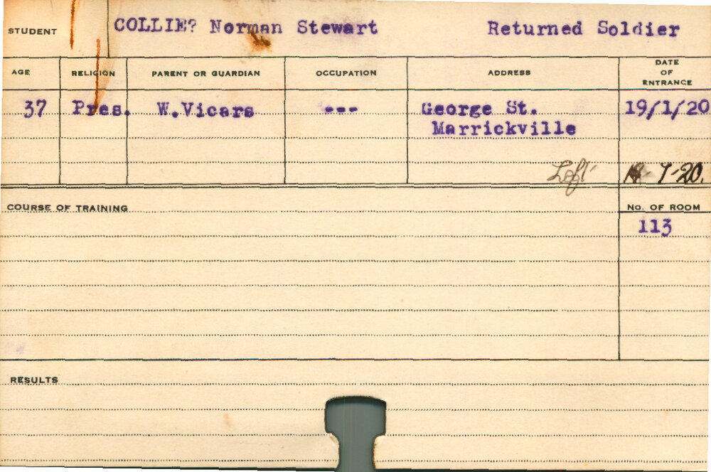 COLLIE, Norman Stewart (Short Course - Pigs, Orchard &amp; Mixed Farming)