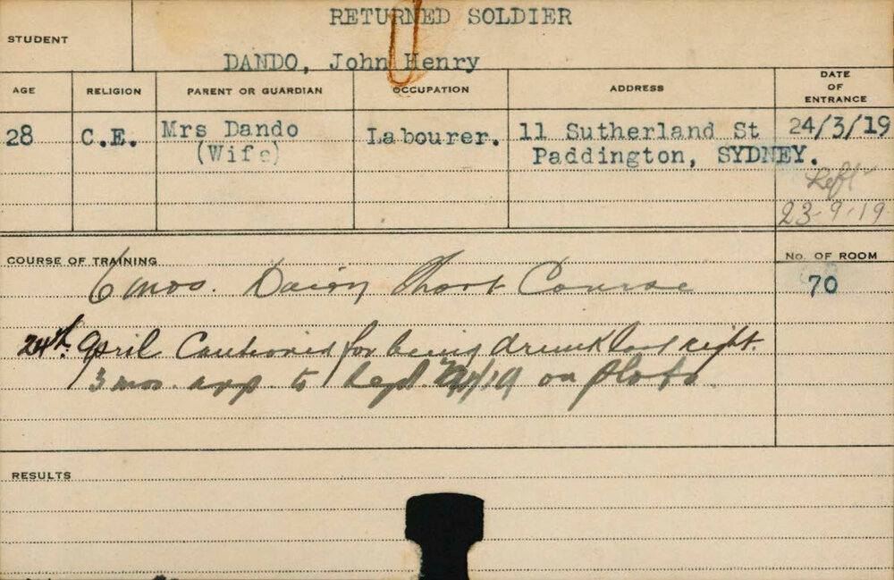 Dando, John Henry (Short Course - Dairy)