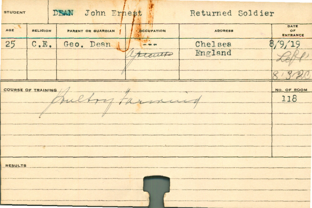 DEAN, John Ernest (Short Course - Poultry Farming)