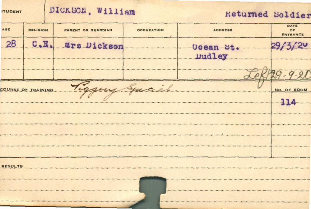 DICKSON, William (Special Course - Piggery)