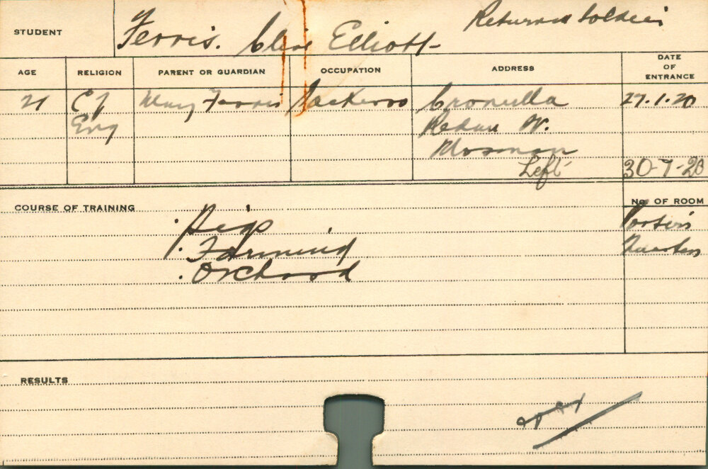 FERRIS, Clive Elliott (Short Course - Pigs, Farming &amp; Orchard)