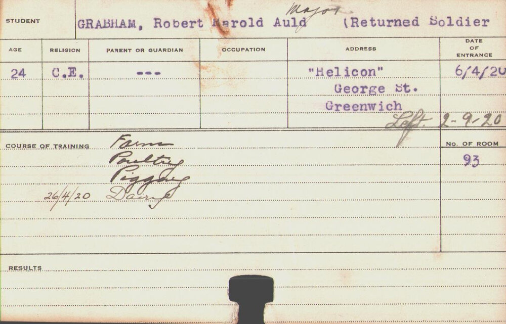 Grabham, Robert Harold Auld (Short Course - Farm, Poultry, Piggery &amp; Dairy)