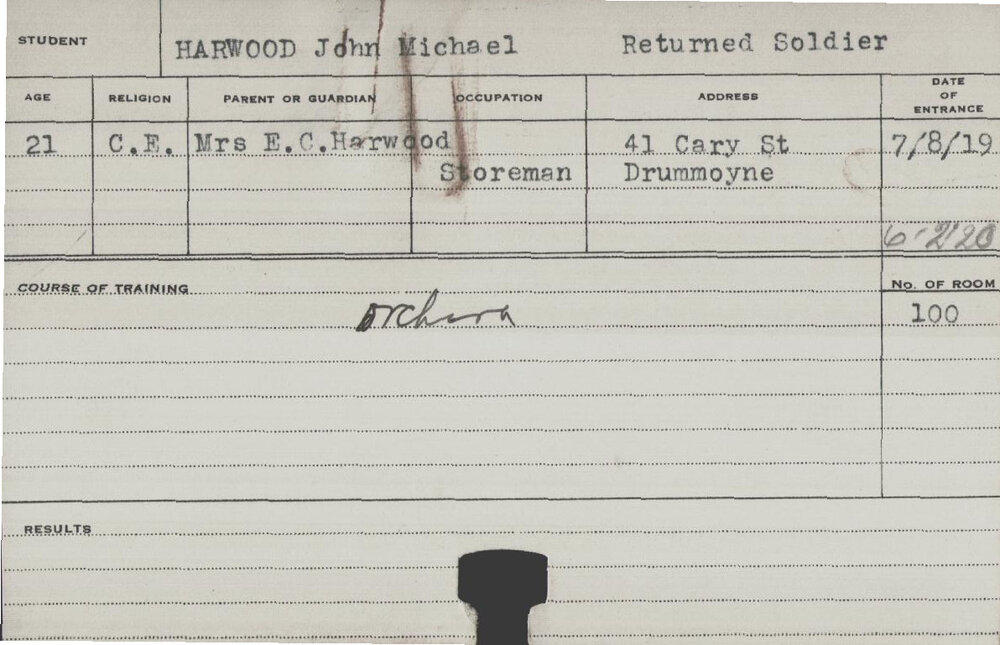 Harwood, John Michael (Short Course - Orchard)