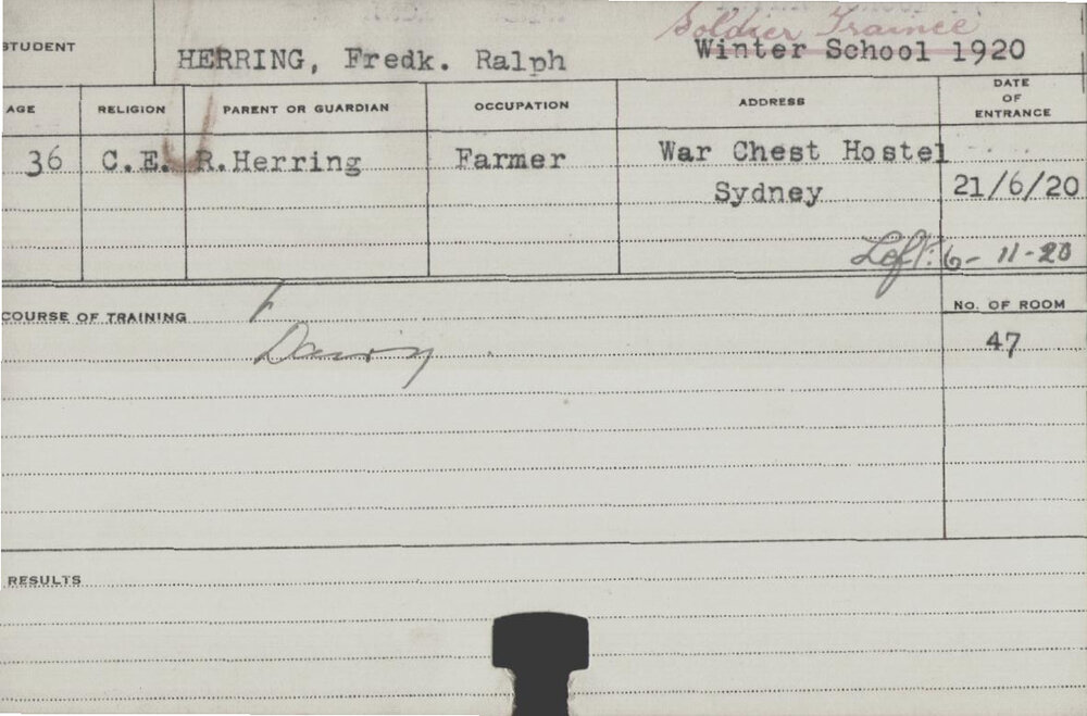 Herring, Frederick Ralph (Short Course - Dairy)