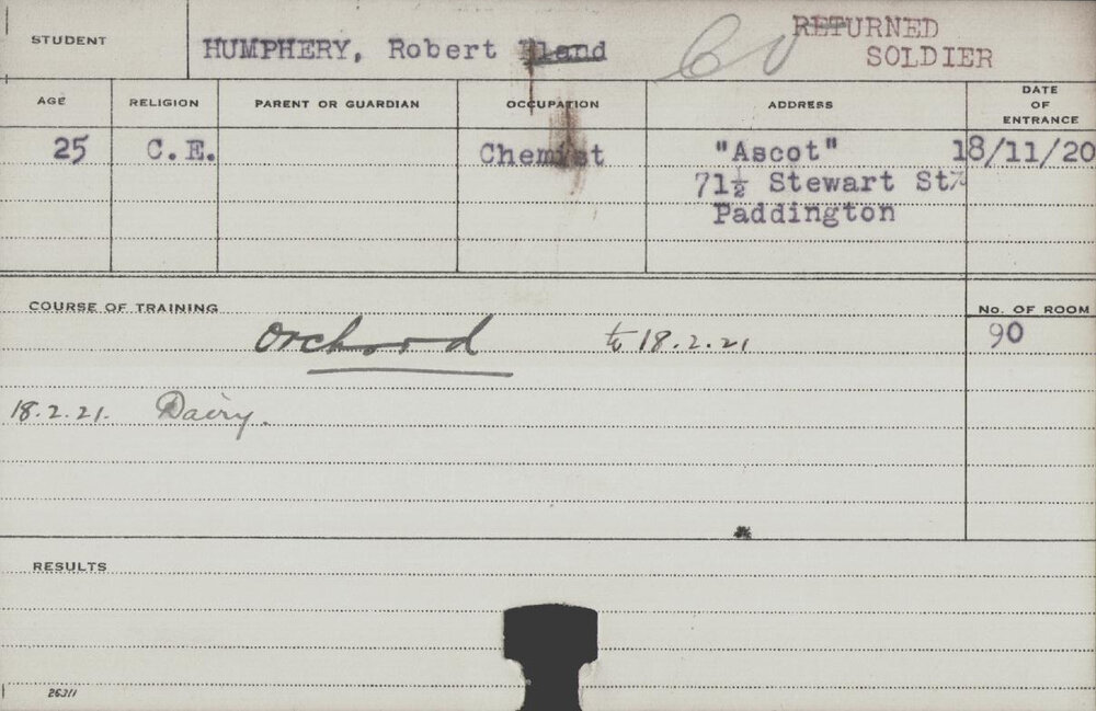 Humphrey, Robert Bland (Short Course - Orchard &amp; Dairy)