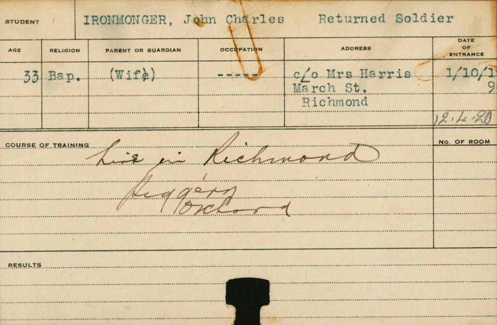 Ironmonger, John Charles (Short Course - Piggery &amp; Orchard)
