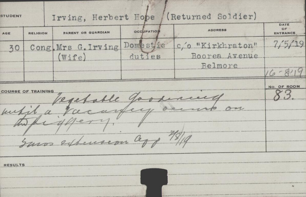 Irving, Herbert Hope (Short Course - Vegetable Gardening &amp; Piggery)