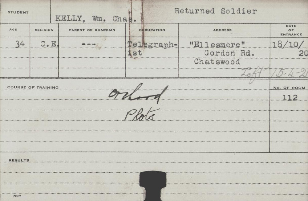 Kelly, William Charles (Short Course - Orchard &amp; Plots)