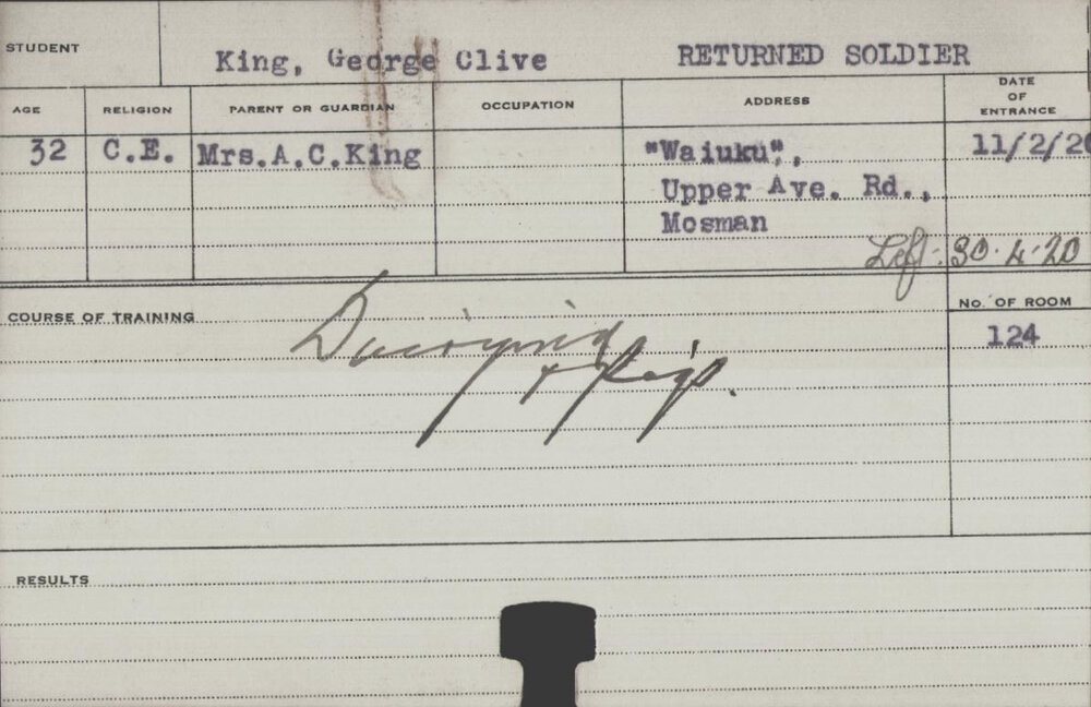 King, George Clive (Short Course - Pigs &amp; Dairying)