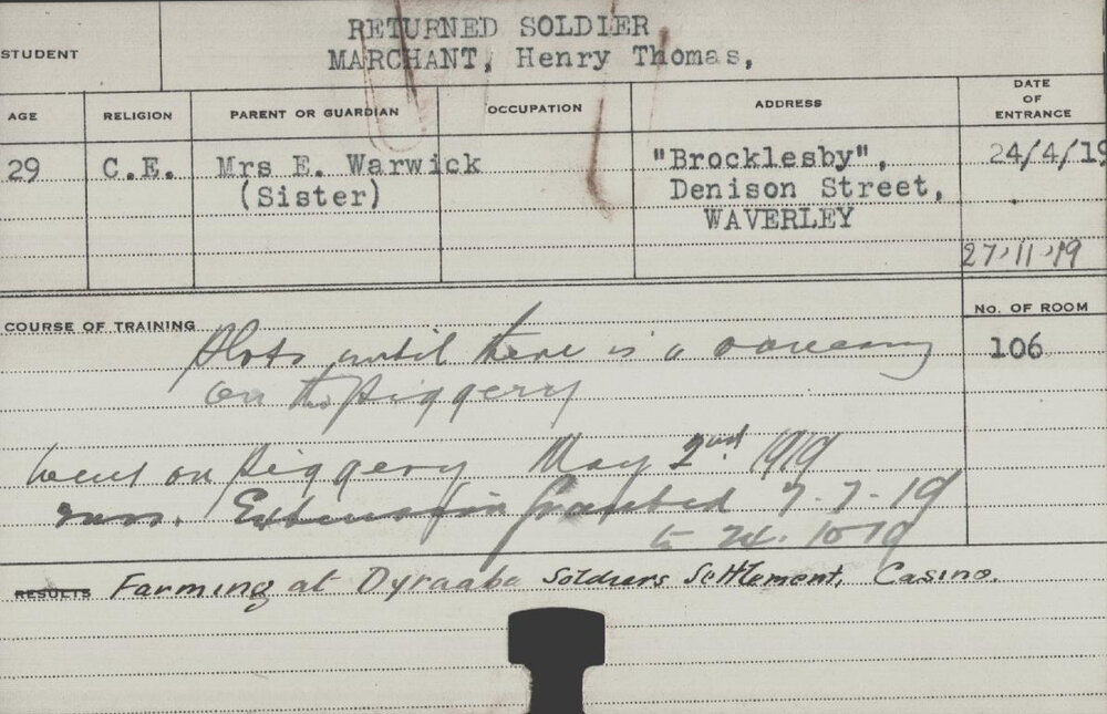 Marchant, Henry Thomas (Short Course - Plots &amp; Piggery)