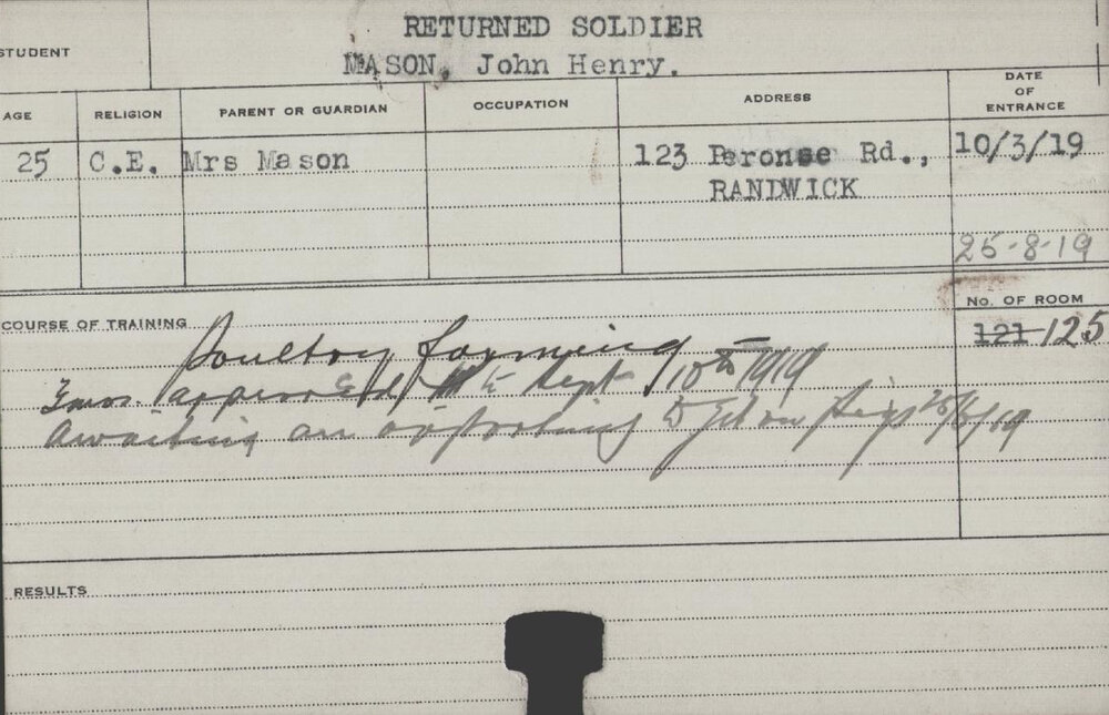 Mason, John Henry (Short Course - Poultry Farming)