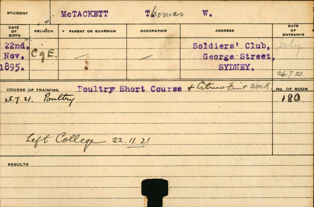 McTackett, Thomas W (Short Course - Poultry )