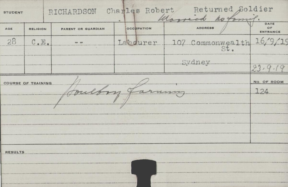 Richardson, Charles Robert (Short Course - Poultry Farming)