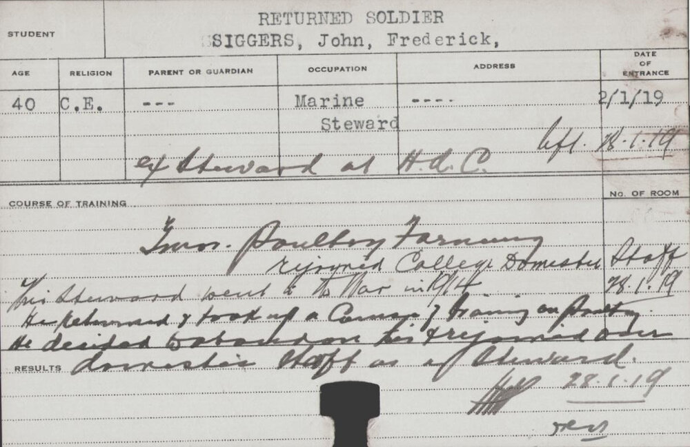 Siggers, John Frederick (Short Course - Poultry Farming)