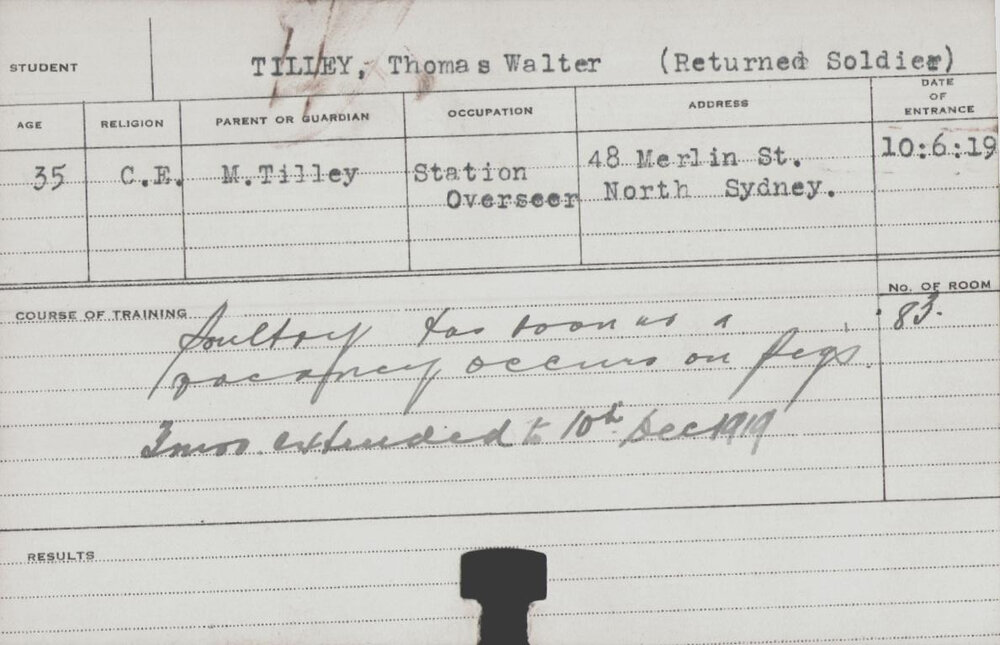 Tilley, Thomas Walter (Short Course - Poultry &amp; Pigs)