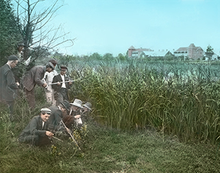 Students near swamp [Hawkesbury Agricultural College (HAC)]