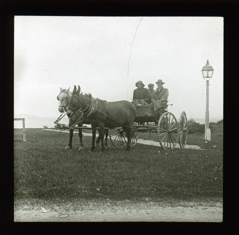Three men on cart pulled by horse and donkey [Hawkesbury Agricultural College (HAC)]