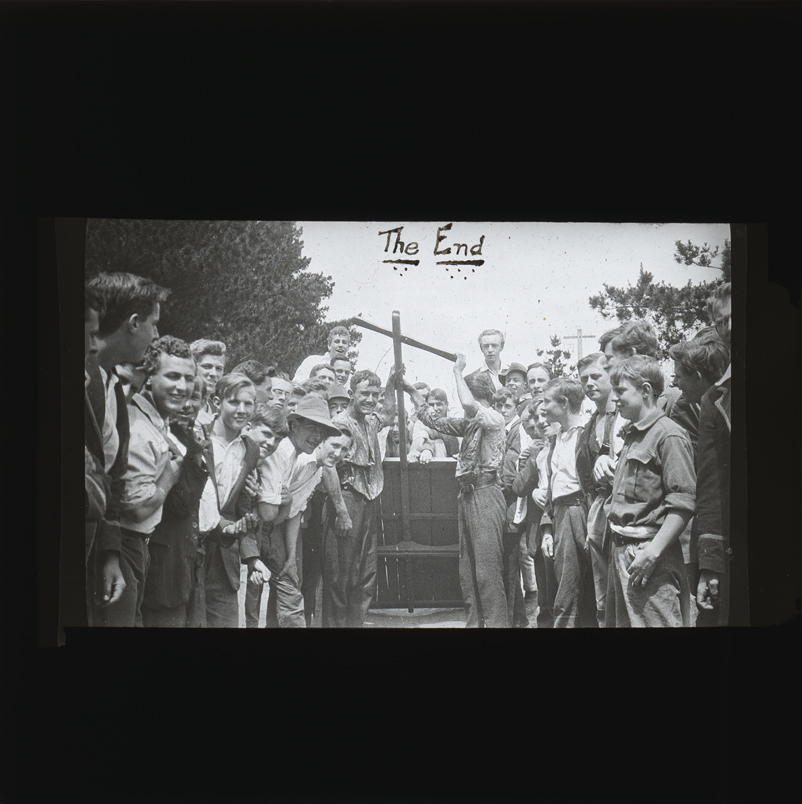 Group of students with the words 'The End' written on slide [Hawkesbury Agricultural College (HAC)]