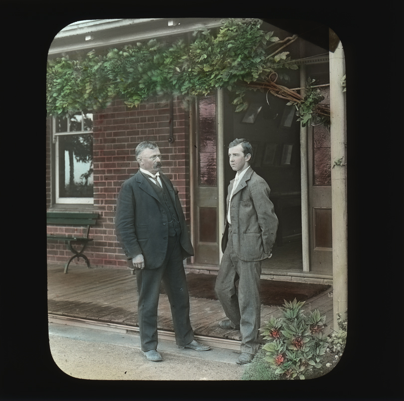 Principal Potts with student outside main administration building [Hawkesbury Agricultural College (HAC)]